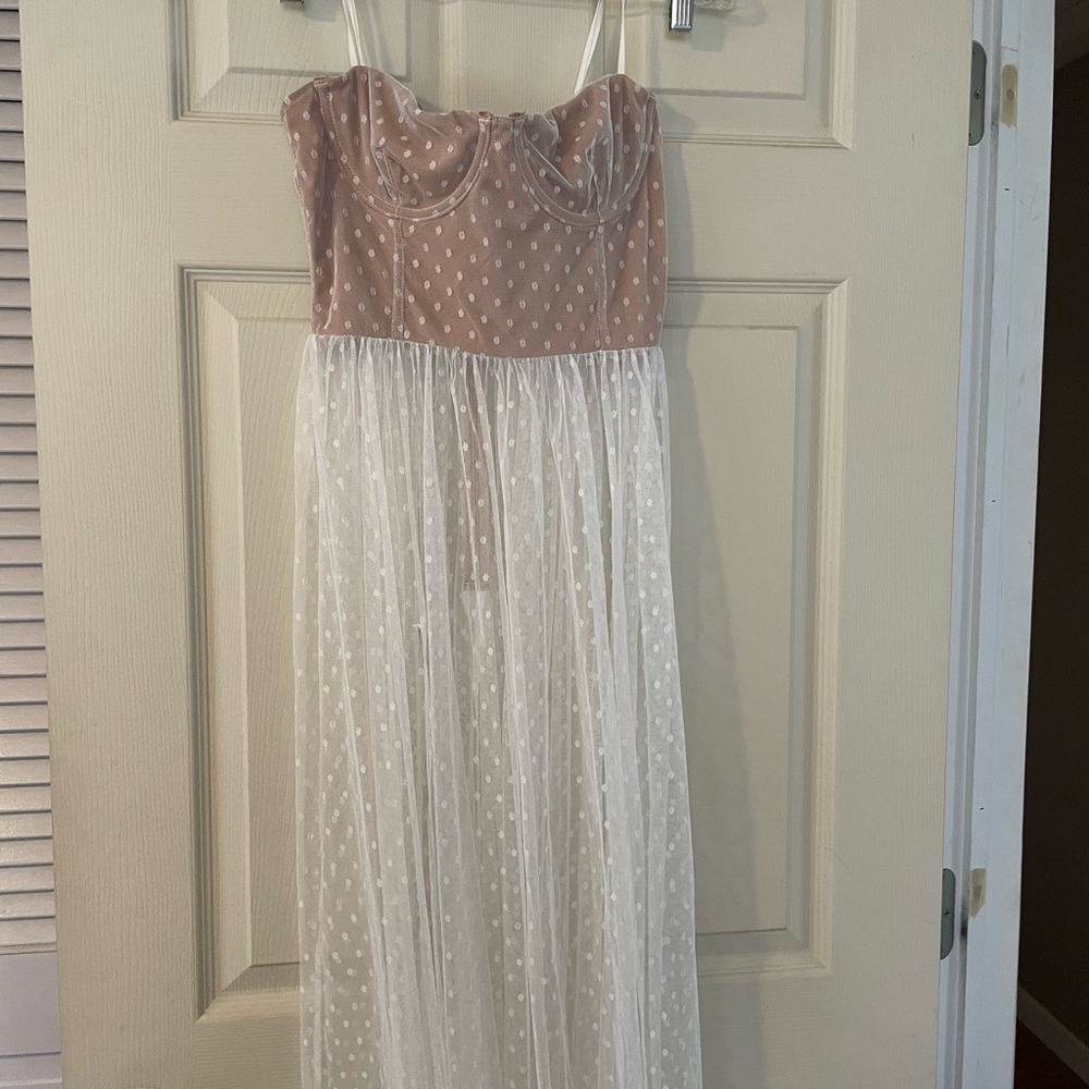 White Fox Corset Top , Sheer Skirt Dress